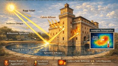 Effetto albedo fossato Castello Estense schema