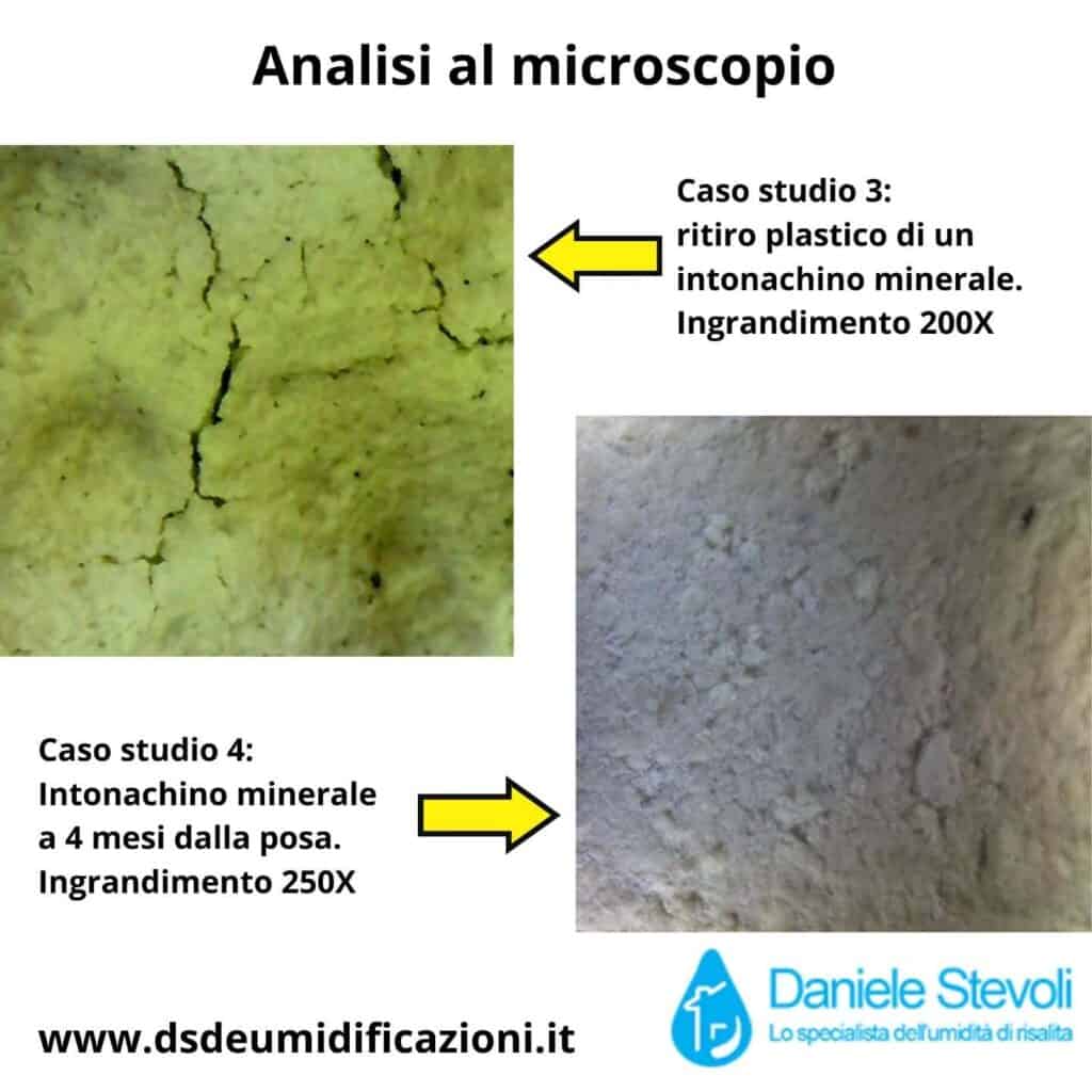 Analisi al microscopio del ritiro plastico di un intonachino minerale Rigonfiamenti intonachino cappotto termico