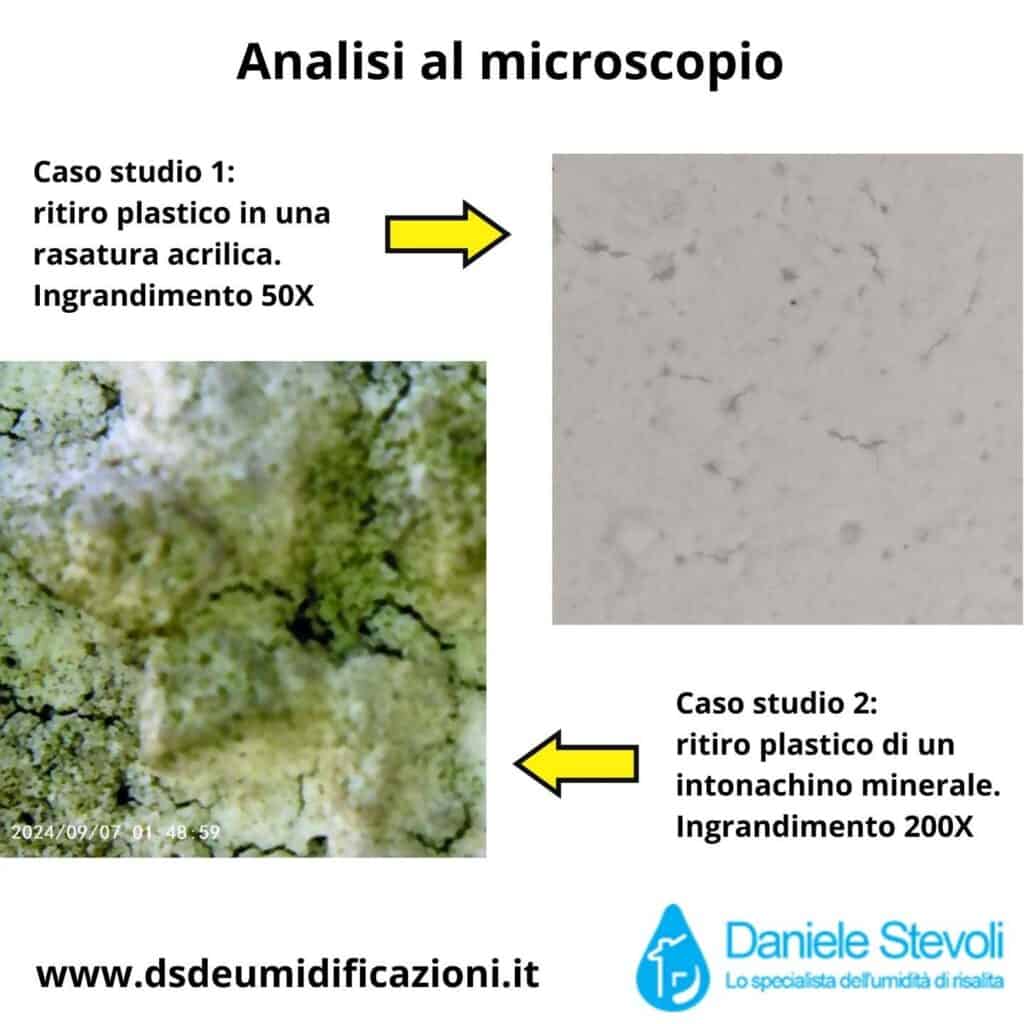 Analisi al microscopio di microfessurazioni e rigonfiamenti del rivestimento Ritiro plastico intonachino cappotto