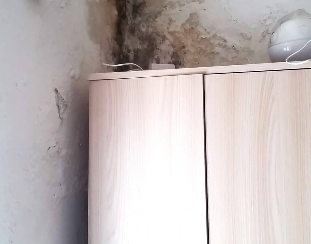 Formazione di muffa dovuta a scarsa ventilazione dietro arredi Formazione di muffa dovuta a scarsa ventilazione dietro arredi