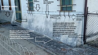 Degrado da sali nelle murature con efflorescenze e percorsi dell’umidità