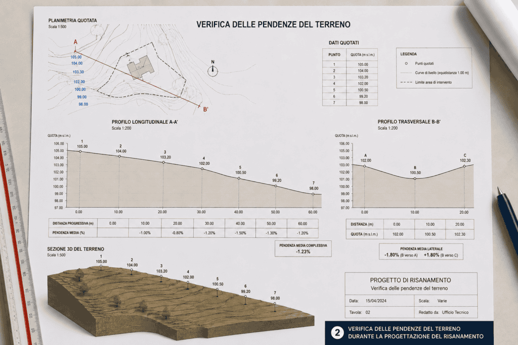 verifica delle pendenze del terreno durante la progettazione del risanamento