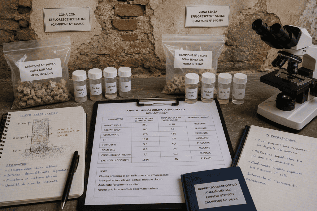 Analisi chimica comparativa dei sali presenti e assenti in una muratura storica Analisi chimica comparativa dei sali presenti e assenti in una muratura storica
