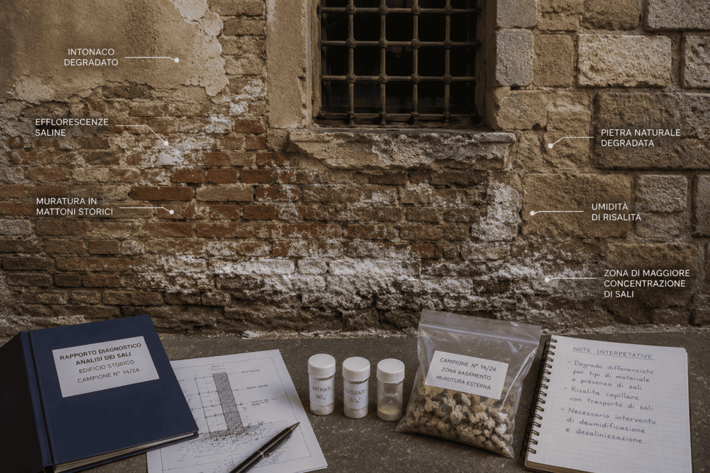 Muratura storica con degrado differenziato interpretato attraverso l'analisi dei sali Muratura storica con degrado differenziato interpretato attraverso l'analisi dei sali