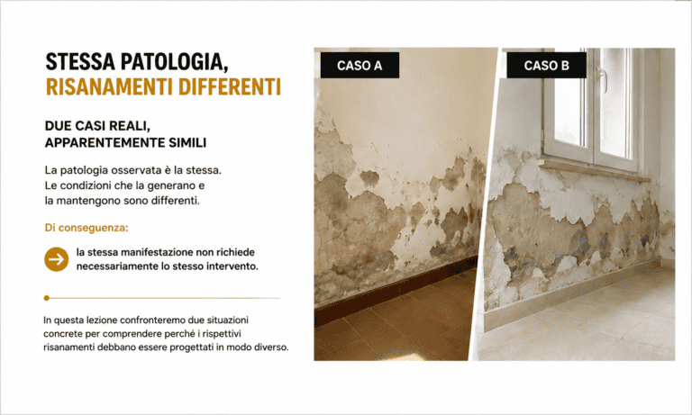 Stessa umidità apparente, risanamenti diversi: due edifici a confronto