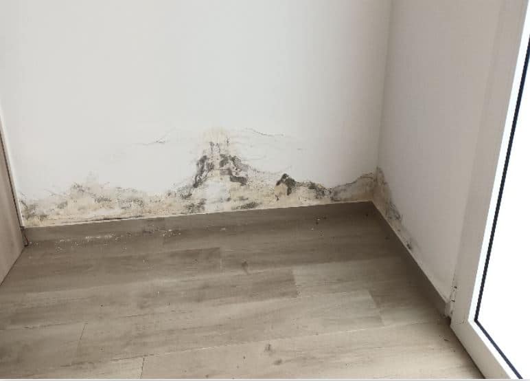 Distacco dell’intonaco alla base di una parete interna nel secondo edificio