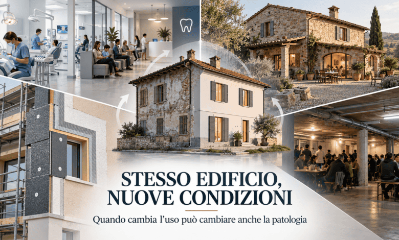 Quattro esempi di edifici nei quali il cambio d'uso modifica occupazione, acqua, involucro e carichi