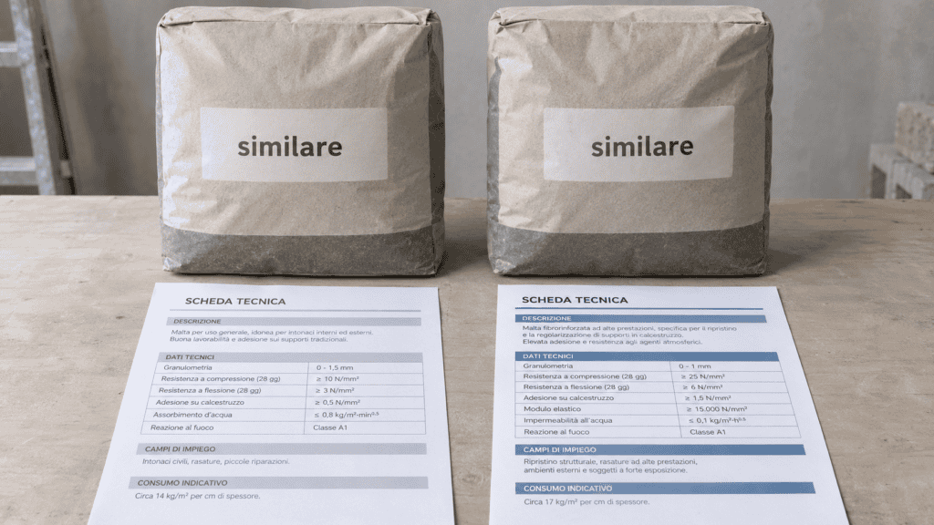 Due prodotti edilizi apparentemente simili con caratteristiche tecniche differenti Due prodotti edilizi apparentemente simili con caratteristiche tecniche differenti